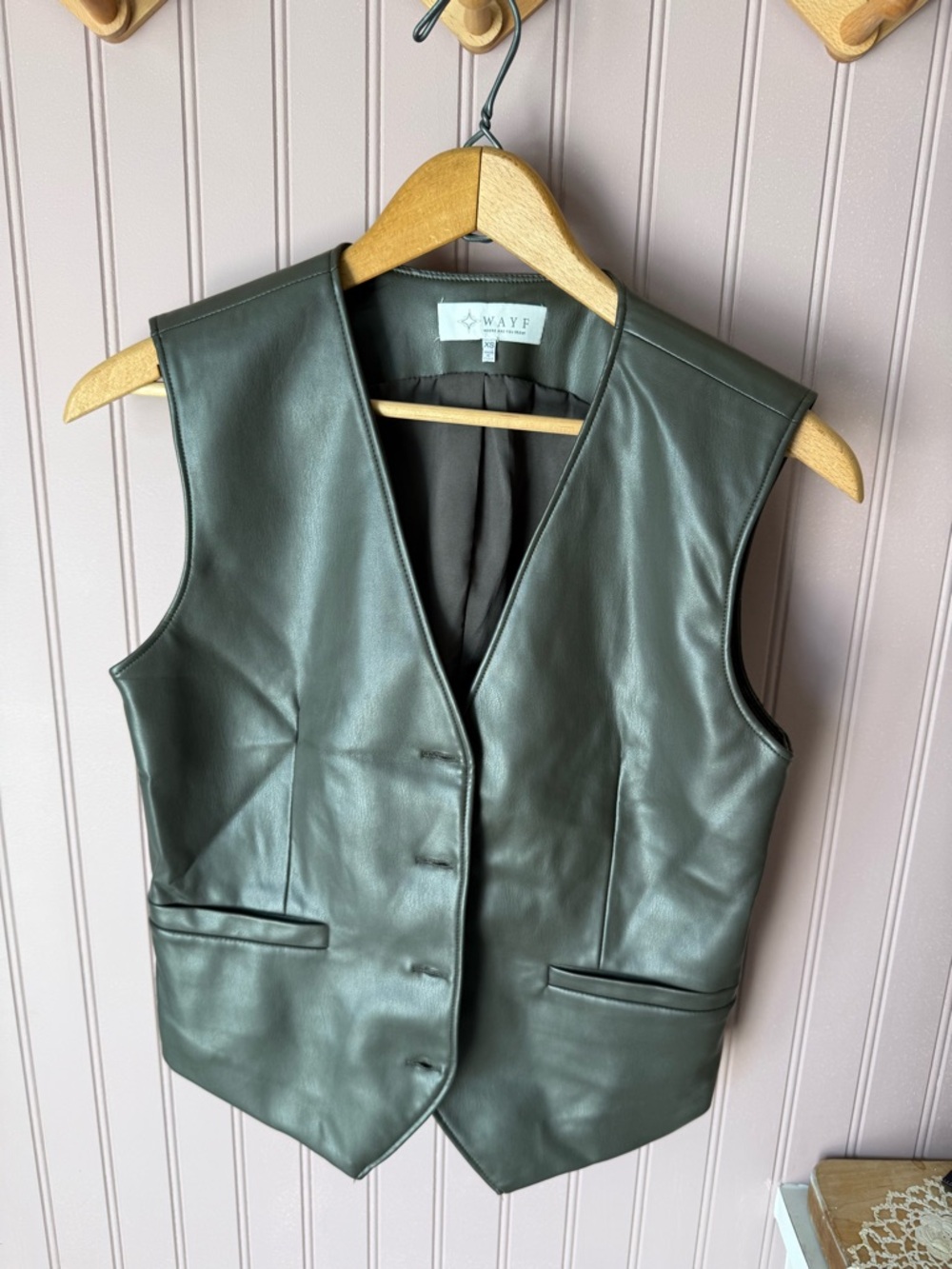 Wayf Olive Green Faux Leather Vest XS